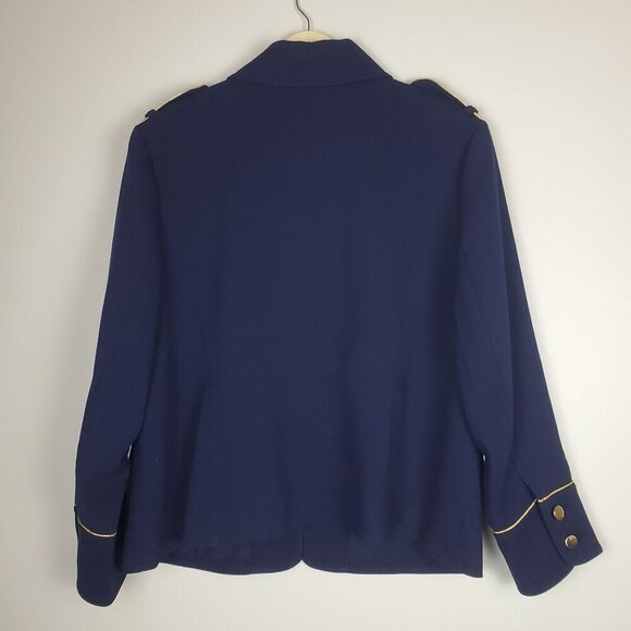 Chico's Military Jacket Size 3P US 16 Petite Navy Blue Gold Piping Hook & Eye‎ - Picture 2 of 12